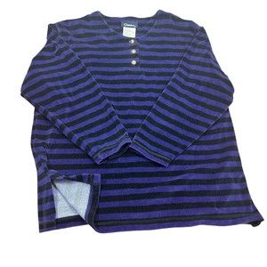 ❤️Catalina Women Pullover Velour Stripe Purple Black Top Button Front 3/4 Sleeve